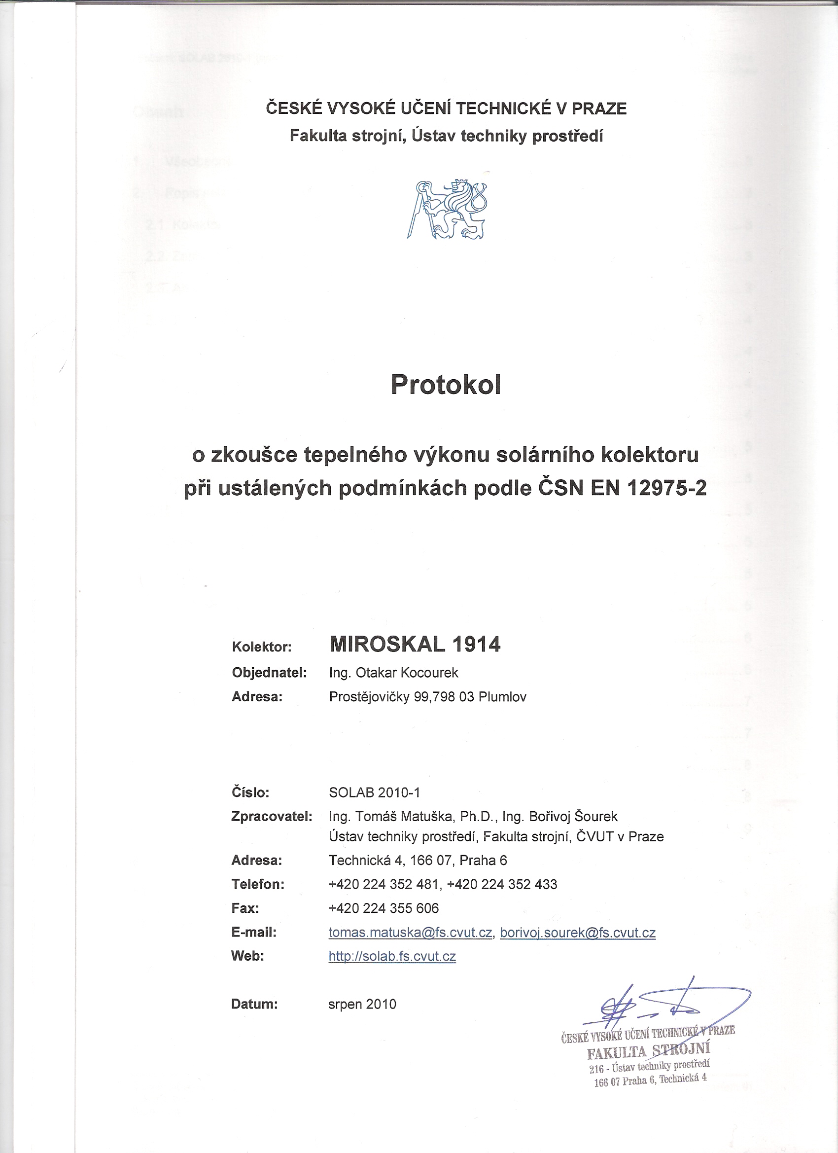 Certifikát ČVUT Praha